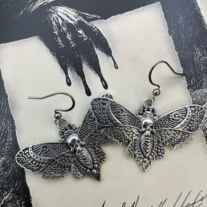 Silver Death Moth Skull Earrings